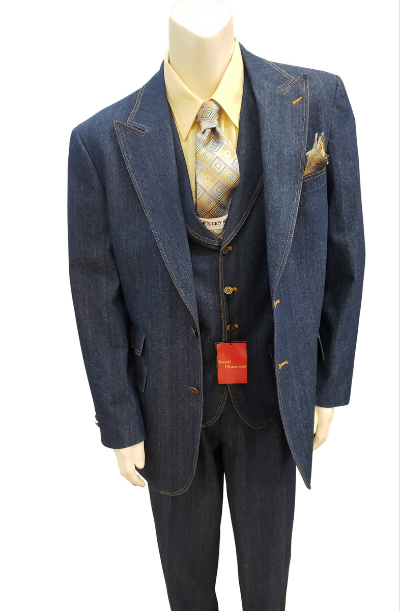 Royal Diamond Three Piece Denim Suit Blue Denim / 46L Royal Diamond Three Piece Denim Suit Blue Denim / 46L