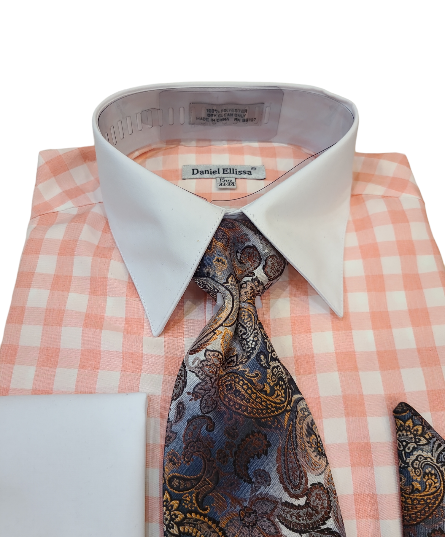Daniel Elissa Checker Two Tones Dress Shirt Peach / 16.5 36-37 Daniel Elissa Checker Two Tones Dress Shirt Peach / 16.5 36-37