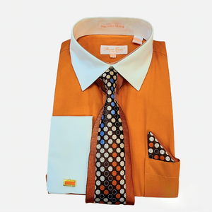 Bruno Conte Two Tone Dress Shirt with Tie Set