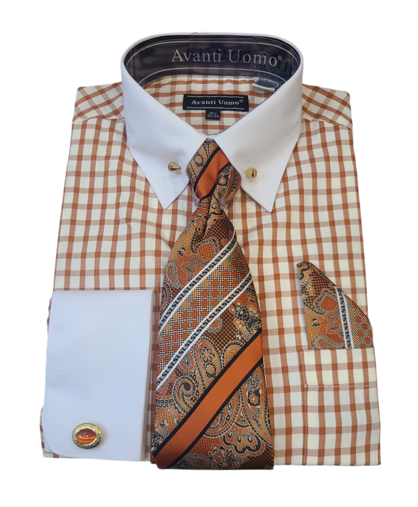 Avanti Uomo Checker Dress Shirt French Cuff Combo