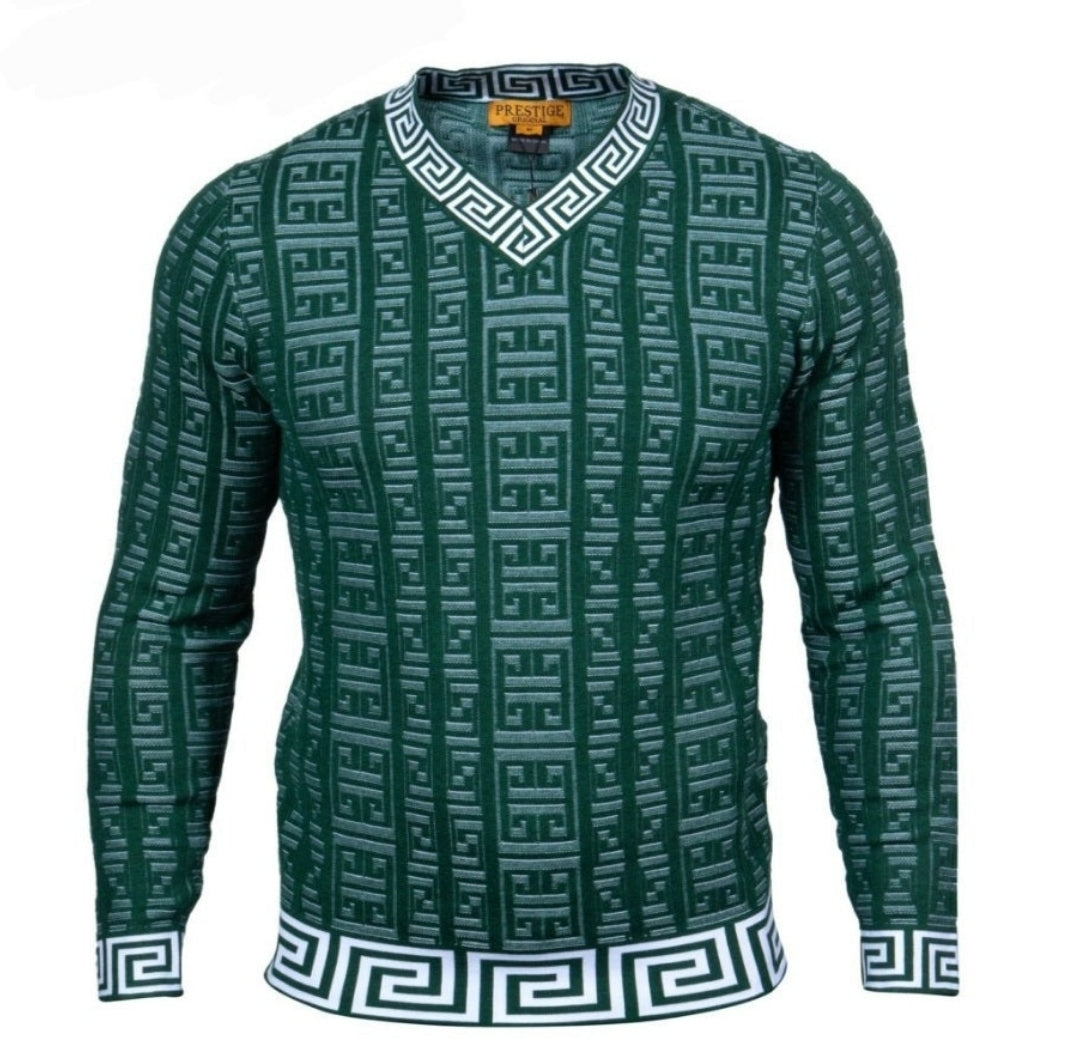 Prestige Greek Key V Neck Sweater