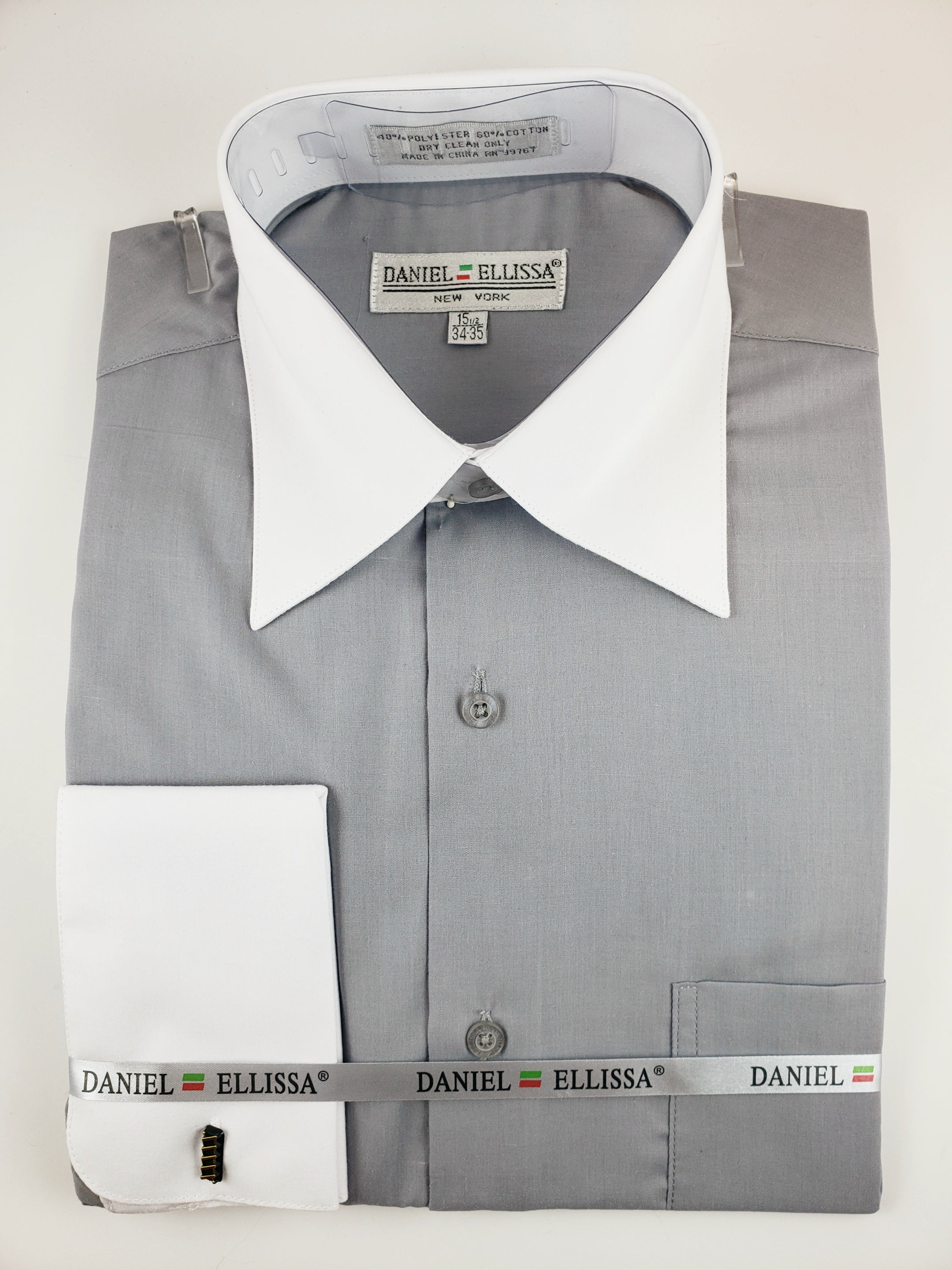 Daniel Elissa Two tone Dress Shirt Silver &white / 16.5 34-35 Daniel Elissa Two tone Dress Shirt Silver &white / 16.5 34-35