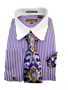Henri Picard Pinstripe French cuff Dress Shirt